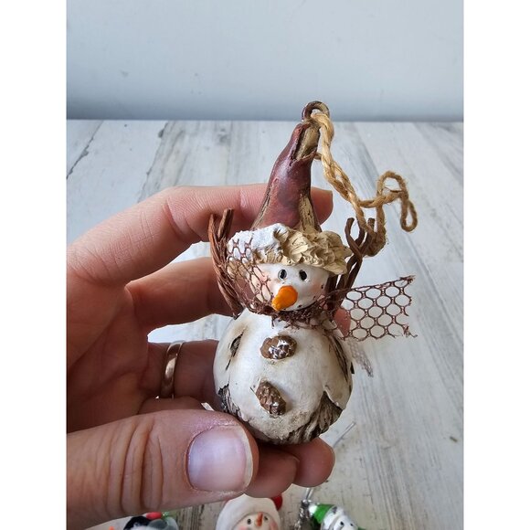 Pine cone snowman ornament set cabin rustic roly poly Xmas tree - Picture 2 of 9